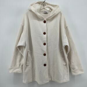 Women's Beige Boho Preppy Minimal Hooded Coat Jacket Sweater One Size XL 2XL
